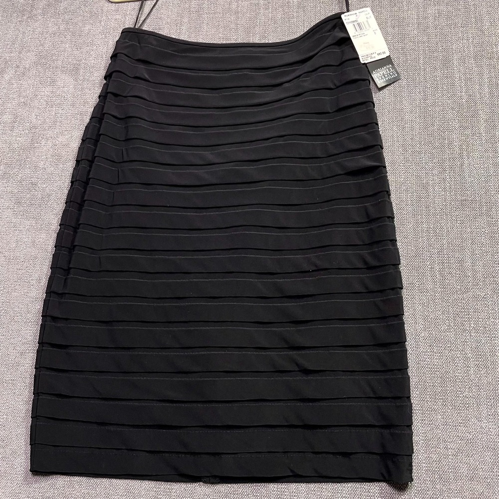 Adrianna Papell Tucked Jersey Skirt Womens 8 Black Stretch Evening 031836650